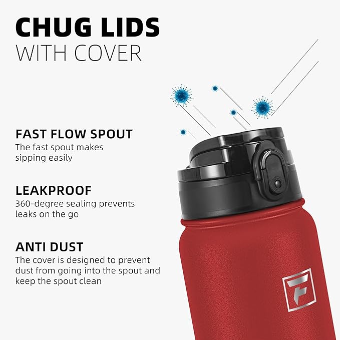 Fanhaw 20 oz Insulated Stainless Steel Water Bottle with Anti-Dust Chug Lid, Leakproof Vacuum Metal Bottle for Kids, Women & Men (Red)