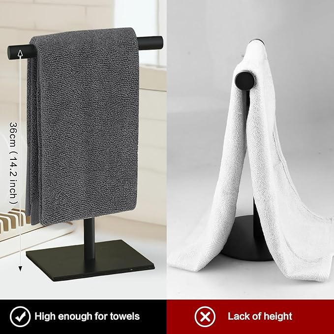 Towel Racks Hand Towel Stand, Countertop T-Shape Stainless Steel Free Towel Rack Stand Storage for Table, Black Towel Ladder Hanger Bar Drying with Heavy Base for Bathroom Kitchen, Bathroom Decor