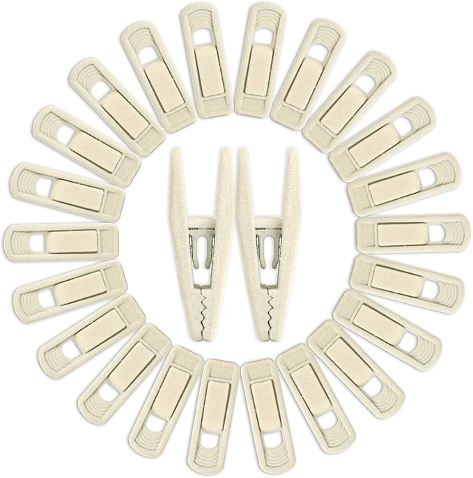 Tinfol Beige Velvet Hanger Clips 50Pack, Pants Velvet Clips, Large Opening Clip Clothes Pin, Strong Finger Flocked Clip Perfect for Slim-line Clothes Hangers