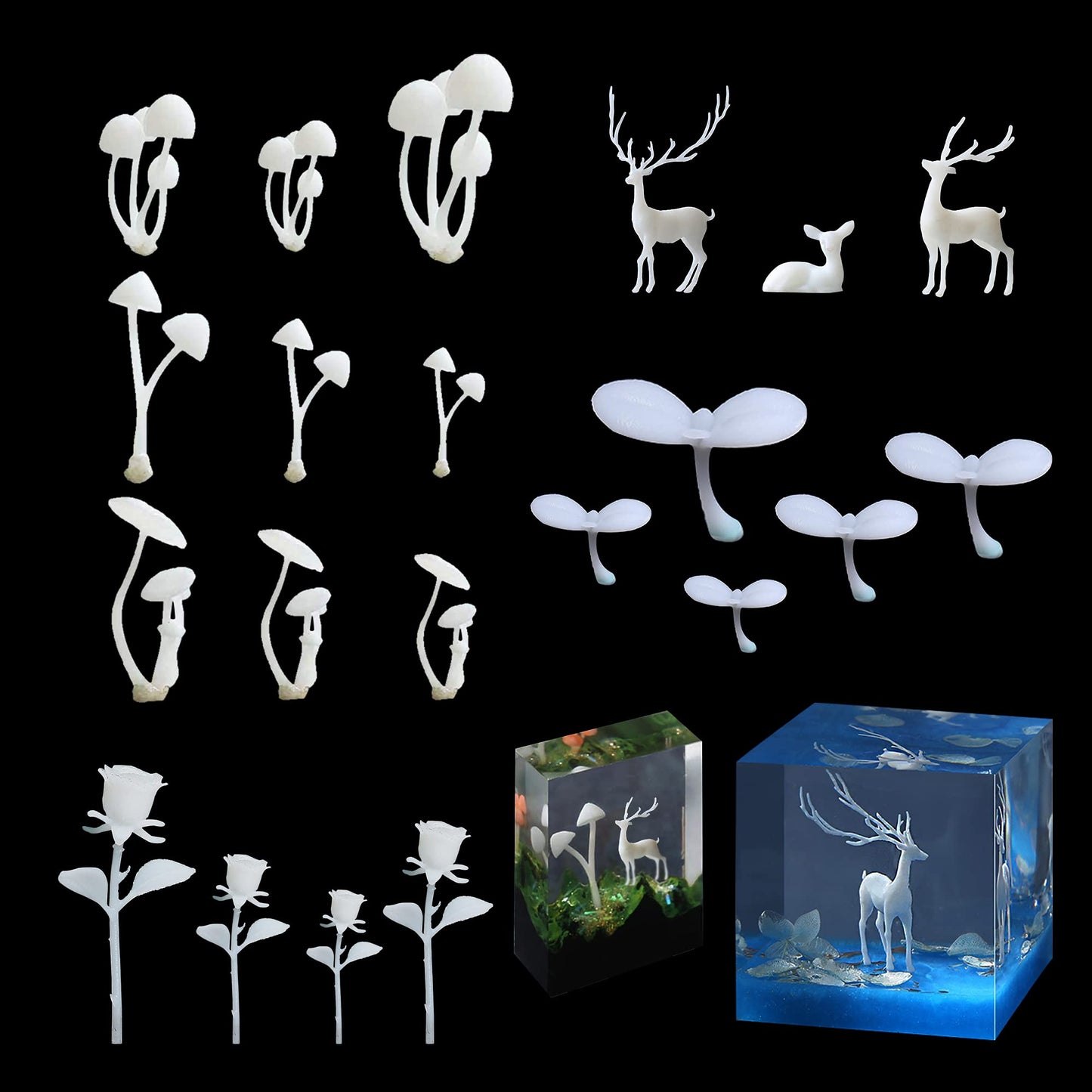 Woohome 12 PCS Mini Elk & Mushroom Resin Casting Moulds, 3D Art Craft Supplies Epoxy Moulds for Jewelry Making
