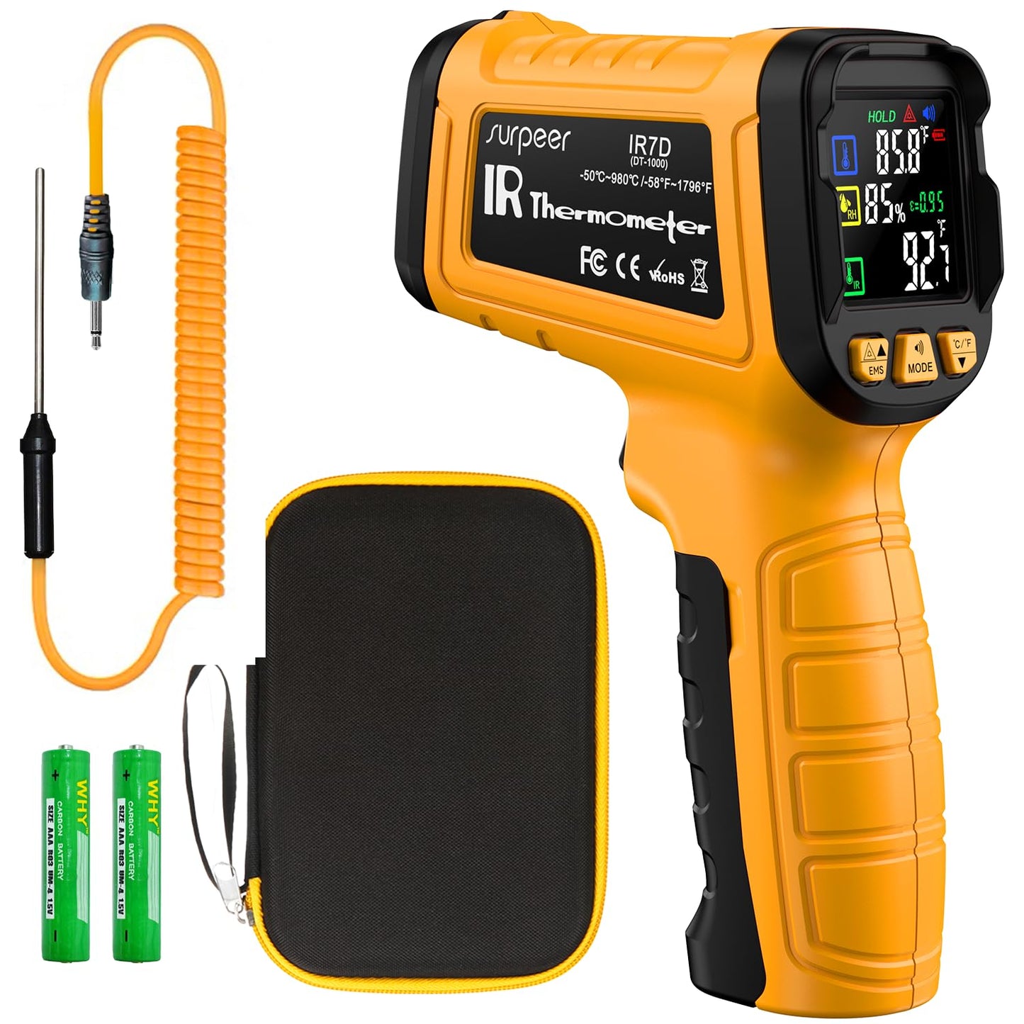 Surpeer Infrared Thermometer Temperature Gun 2732°F 50:1 Pyrometer
