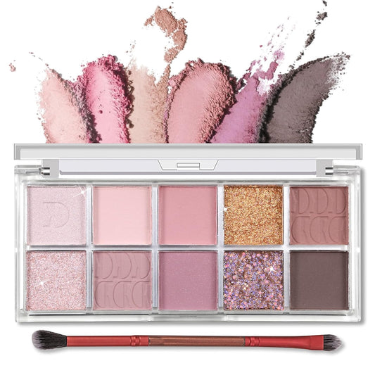 Erinde 10 Color Eyeshadow Palette Makeup - Matte Shimmer Glitter Eye Shadow, Ultra-Blendable, High Pigmented, Naturing-Looking, Neutral Nude Eyeshadow Palette with Professional Brush, Summer Dreamland