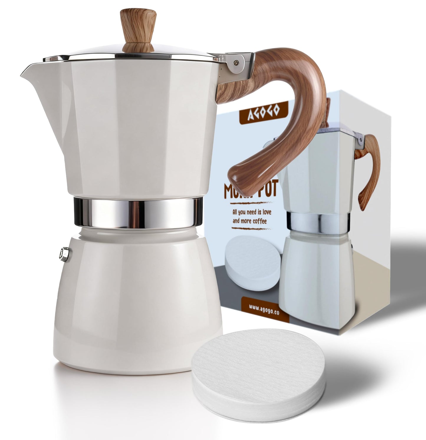 AGOGO Moka Pot Stovetop Espresso Set & Cuban Coffee Maker 6-Cup/300ml Blue