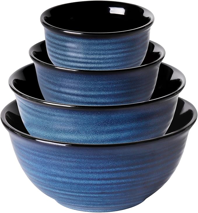 HASENSE Ceramic Mixing Bowls Set, 2.1/1.0/0.5 Qt, Handmade Salad Serving Bowls for Kitchen, Deep Nesting Dishes for Storage and Baking, Microwave Dishwasher Safe
