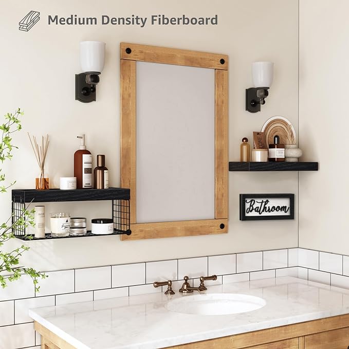 QEEIG ‎Bathroom Shelves Over Toilet - Paper Storage Wall Mounted Farmhouse Decor Decorations Aesthetic Décor Sign Small Floating Shelf 2+1 Set 16 inch, Black (020B)