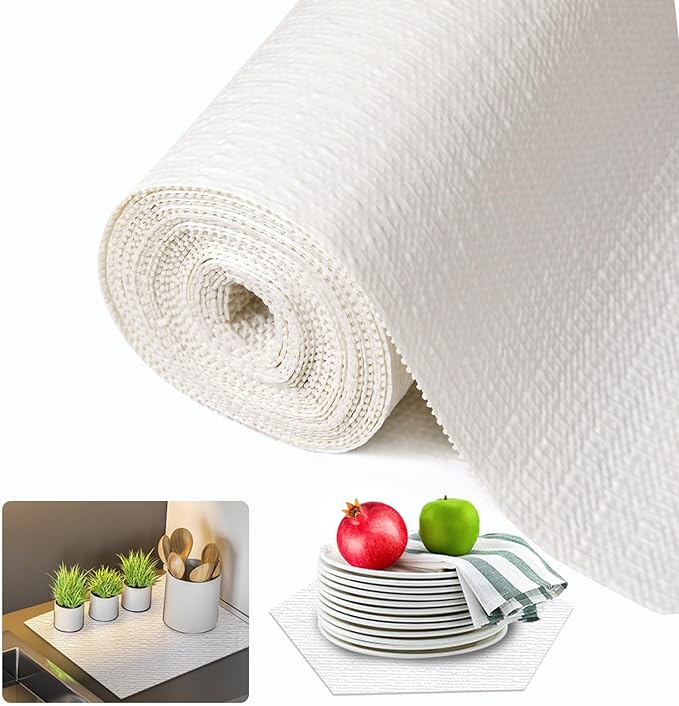 Beautysaid Shelf and Drawer Liner for Kitchen Cabinet, Non Adhesive Non Slip Shelf Paper Waterproof Washable Thickened for Dresser Pantry Shelve Bathroom Protector Liner(White,20 in x 10 FT)