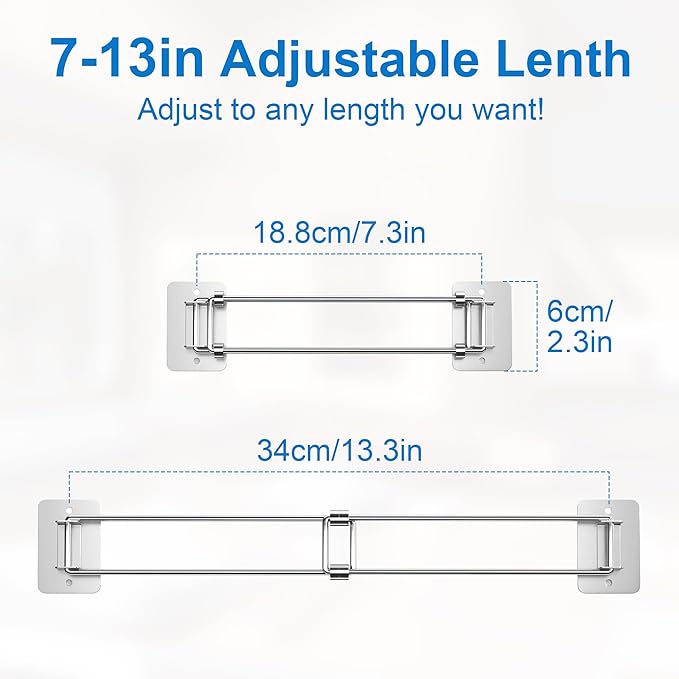 2 Pack RV Shower Corner Storage Bar - Adjustable Stainless Steel Rod for Shelves - 7-13 Inch Length - Camper Organization