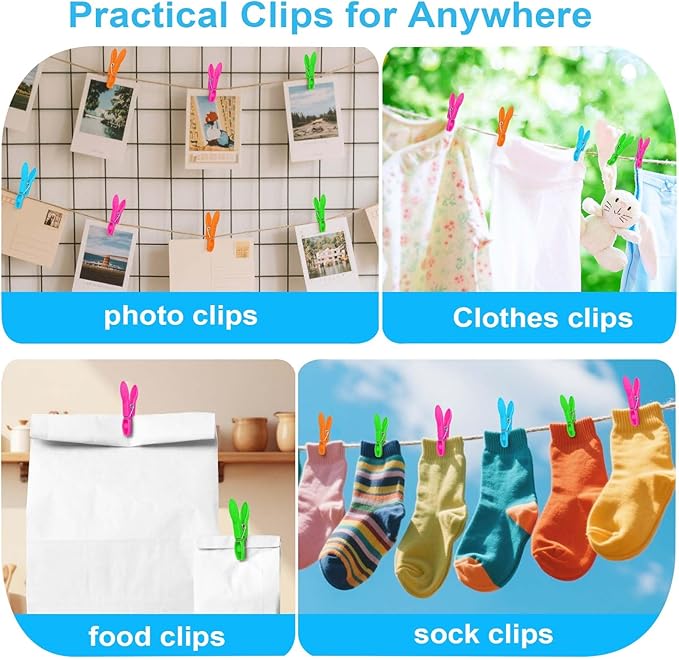 Clothes Pins,48 Pack Colored Plastic Clothespins, Clothes Pins Heavy Duty Outdoor, Non-Slip Laundry Clips for Hanging Clothes, Towels, Crafts, Picture, Clips Food Package Clips