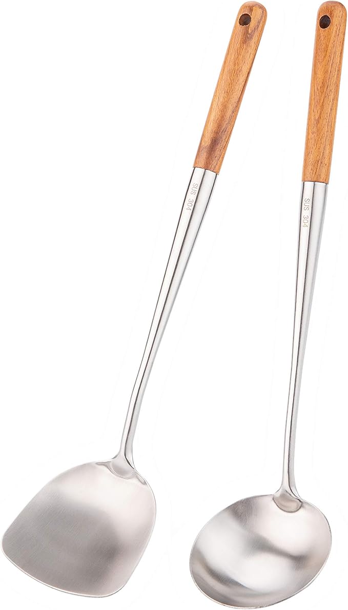FJNATINH Solid 304 Stainless Steel Skimmer Slotted Spoon Colander Strainer Ladle for Cooking and Frying, Kitchen Utensils Wire Strainer Pasta Strainer Spoon