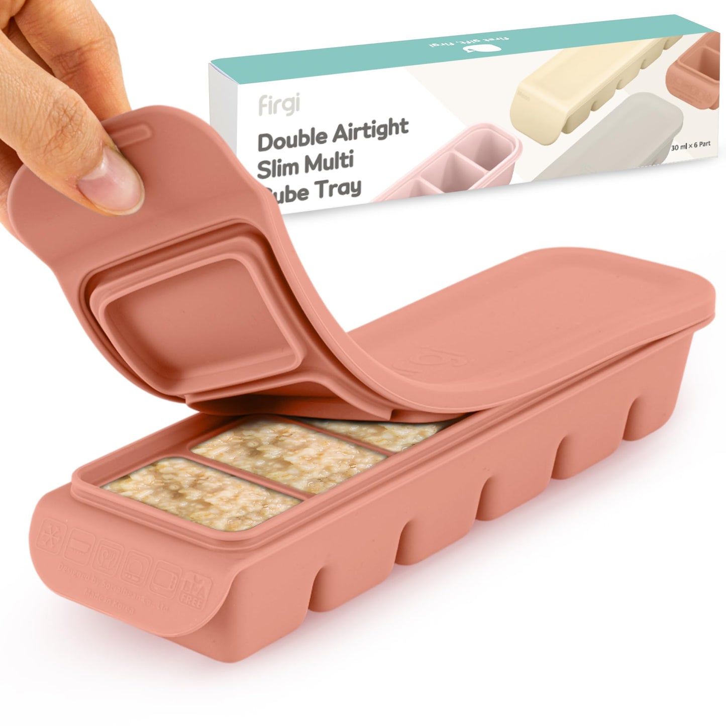 Firgi 1.7 oz/4 Sections Silicone Ice Cube Freezer Tray with Lid, 100% Food-Grade Platinum Silicone,Leak Resistance & Dishwasher Safe for Baby Food Prep,Breast Milk,Purees - Korean Made, Brown