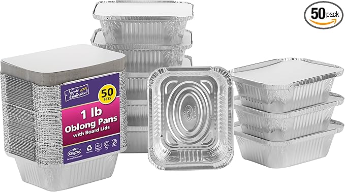 Aluminum Pans With Lids - 50 Count - 2.25LB (8.5"x6") Oblong Pans - To Go Containers With Lids - Disposable Tin Foil Pans - Perfect For Catering, Meal Prep, Baking, Freezer Safe