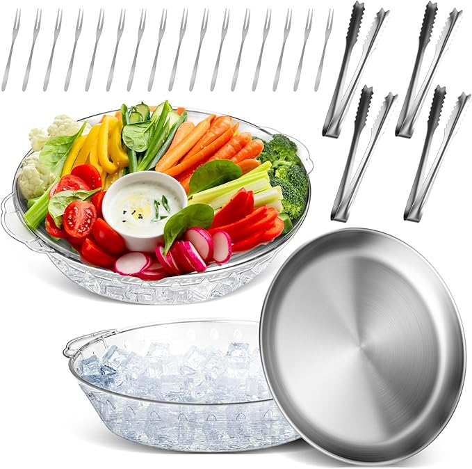 Baderke 4 Sets 11.8 Inch Chilled Serving Tray for Parties, Original