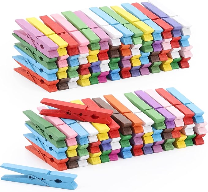 100pcs Colored Clothespins Wooden Heavy Duty Clothes Pins with Strength Spring - Wood Clips for Crafts Pictures Classroom Photos, 3inch, Random Colors