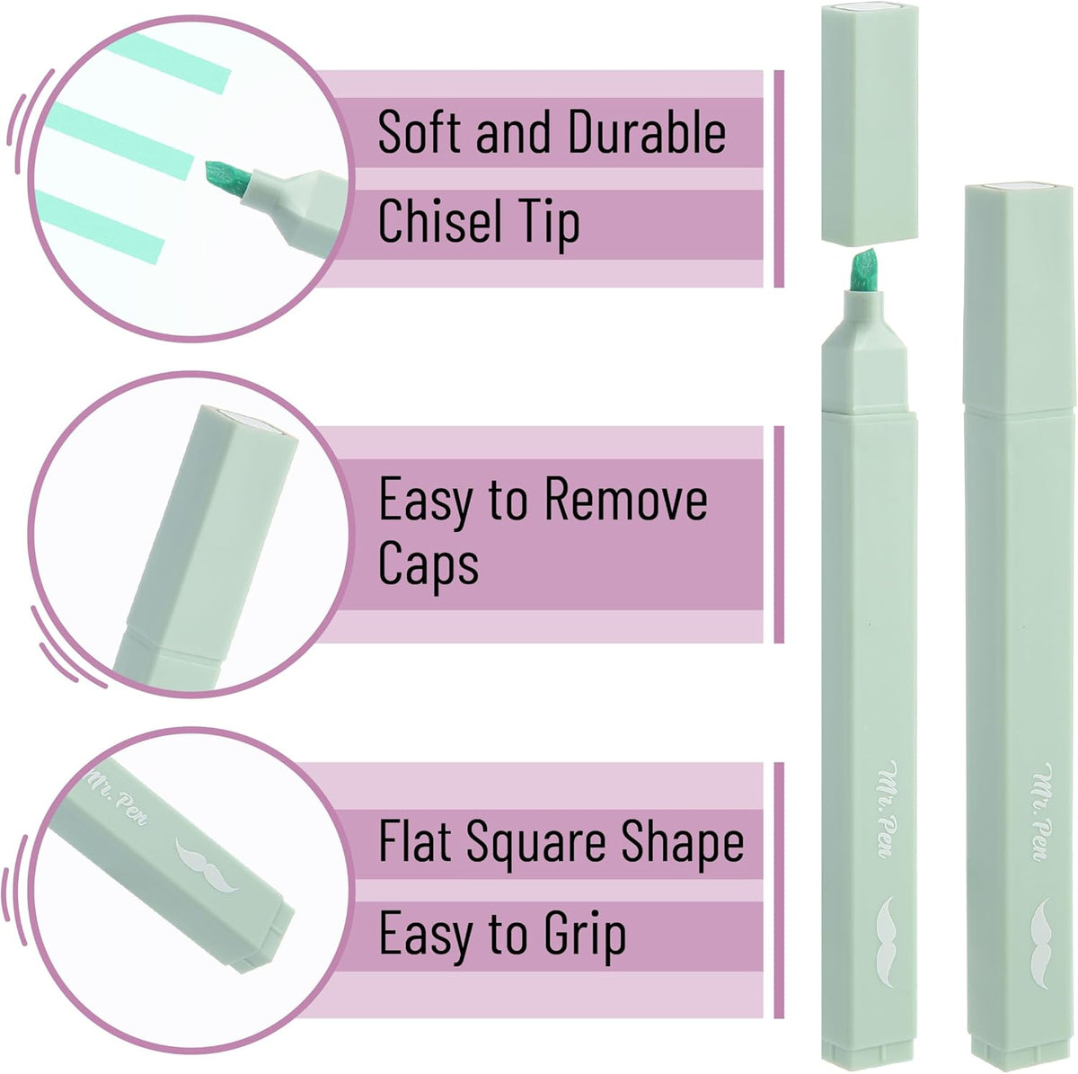 Mr. Pen- Aesthetic Highlighters, 8 pcs, Chisel Tip, Pastel Colors, Cute Highlighters Assorted Colors
