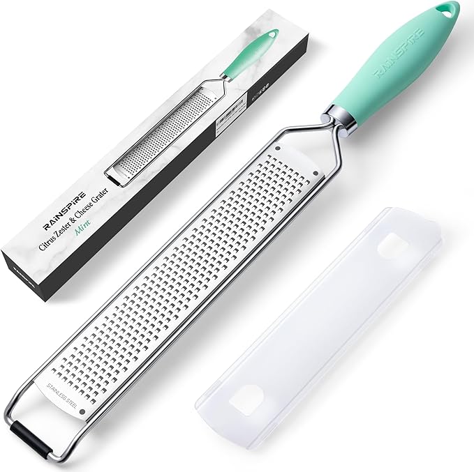 Rainspire Zester Grater with Handle, Lemon Zester Cheese Grater for Kitchen Stainless Steel, Parmesan Cheese Garlic Nutmeg Chocolate Fruits Vegetables Ginger Grater, Fine, Red