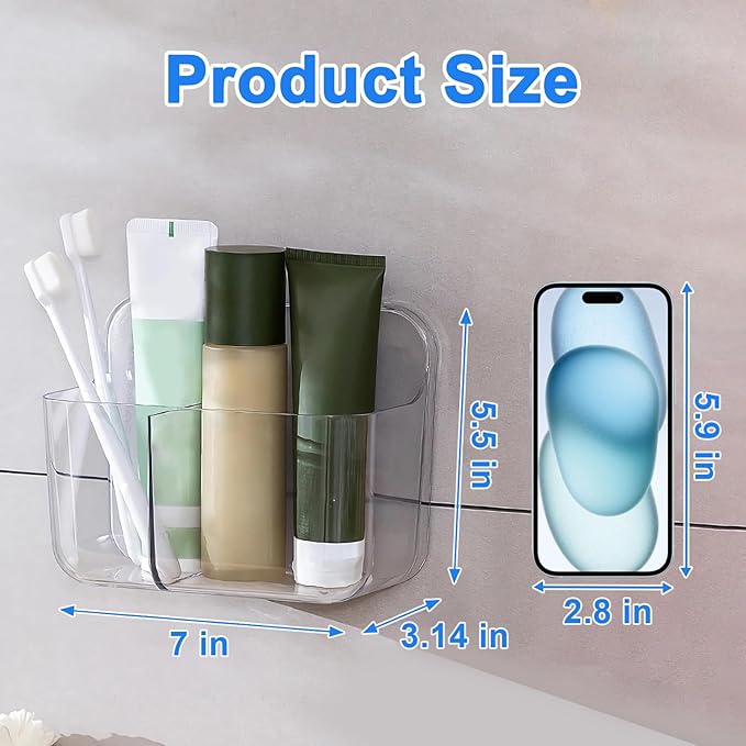 Diesisa Acrylic Wall Mount Organizer, Self Adhesive Organizer for Wall, Cabinet Door Organizer, No Drilling Hang Walls, with 2 Compartments, for Bathroom, Pantry, Kitchen, Utility Room