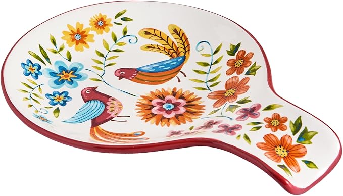 Bico Magnolia Floral Spoon Rest for Stove Top, Ceramic Spoon Holder for Kitchen Counter, Easy to Clean Coffee Spoon Rest Dishwasher Safe, Kitchen Cooking Utensil Rest for Ladles Spatula