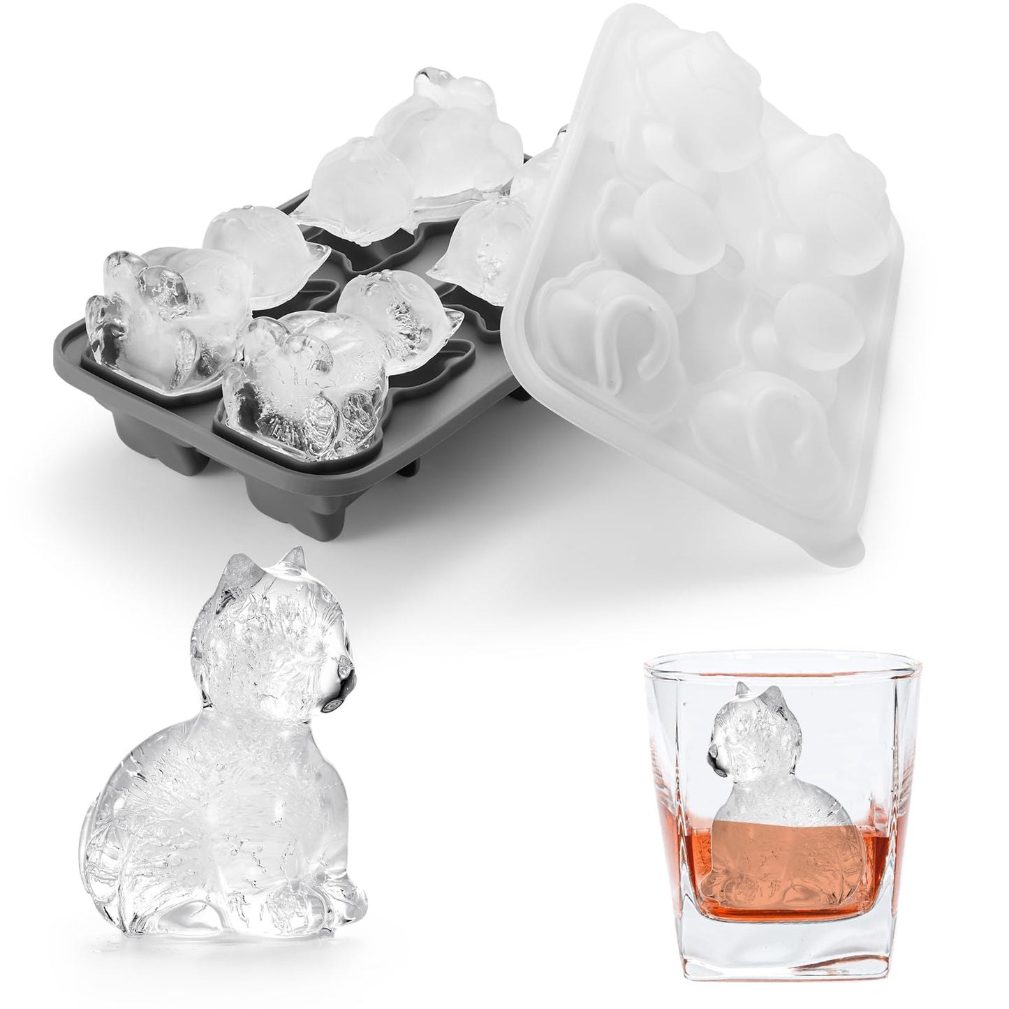 Nax Caki 3D Cat Ice Cube Mold Fun Shapes, Cat Lover Gifts for Women & Mom, Cute Large Craft Ice Mold, Big Ice Cube Trays for Whiskey Cocktails Bourbon