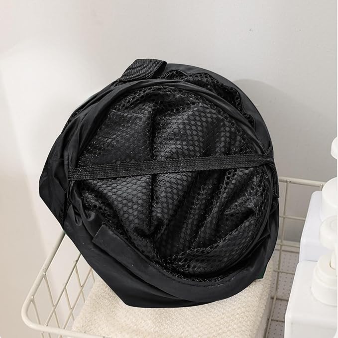 2 Pack Mesh Pop Up Laundry Hamper Collapsible Laundry Basket with Side Pocket, Strong Handles, Storage Organizer for Bedroom, Nursery Room, College Dorms (Black+Pink)