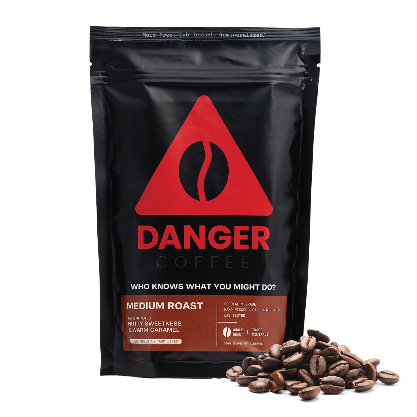 Danger Coffee Whole Bean by Dave Asprey | Mold Free, Dark Roast | 10.9 oz