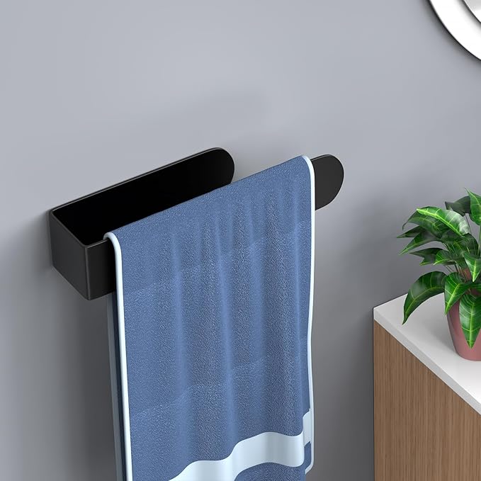 HUFEEOH 2 Pack Adhesive Hand Towel Holder, Sticky Towel Bar Towel Holder Wall Mounted, Stainless Steel Kitchen Towel Holder Hand Towel Rack for Bahtroom Hotel RV Kitchen (Black)