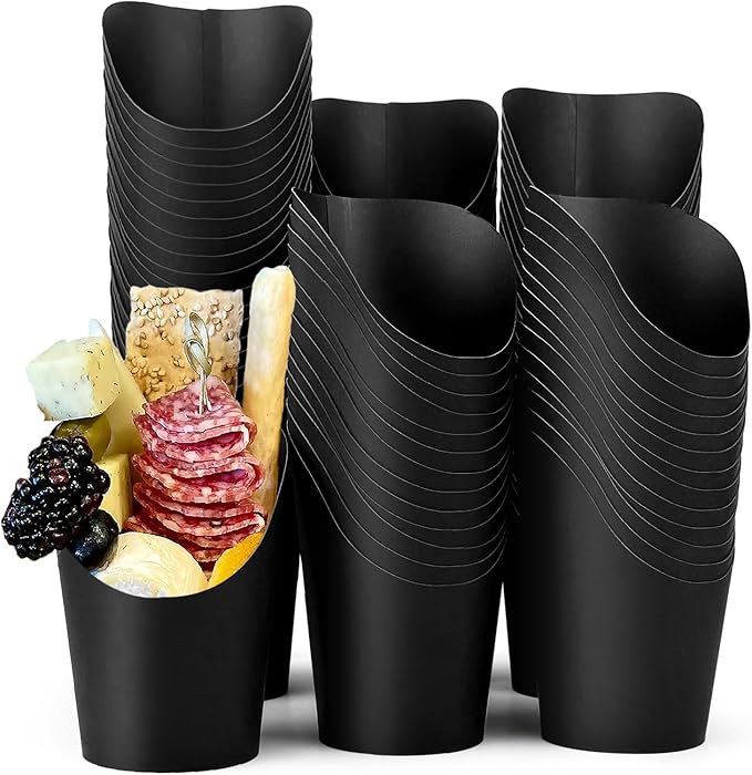 CAMKYDE 100 Pcs French Fries Holder, 12oz Disposable Paper French Fry Cups Black Charcuterie Cups for all Occasions (12oz, Black)