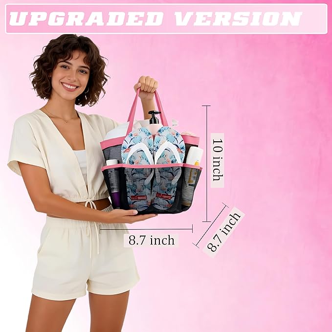 Attmu Mesh Shower Caddy Portable for College Dorm Room Essentials with 8 Pockets, Hanging Shower Caddy Dorm Basket, Quick Dry Shower Bag for Bathroom