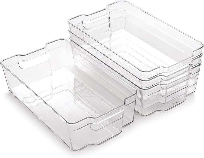 BINO | Stackable Storage Bins, Small - 4 Pack | The Stacker Collection | Clear Plastic Storage Bins | Organization and Storage Containers for Pantry & Fridge | Multi-Use Organizer Bins | BPA-Free