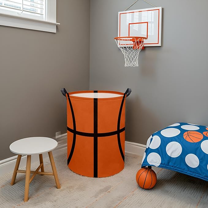 HIYAGON Basketball Kids Laundry hamper Baby Hamper for Nursery Boy and Girl Kids Cute Kids Toys Storage Bin Organizer Basketball Room Decor for Home(Basketball Pattern)
