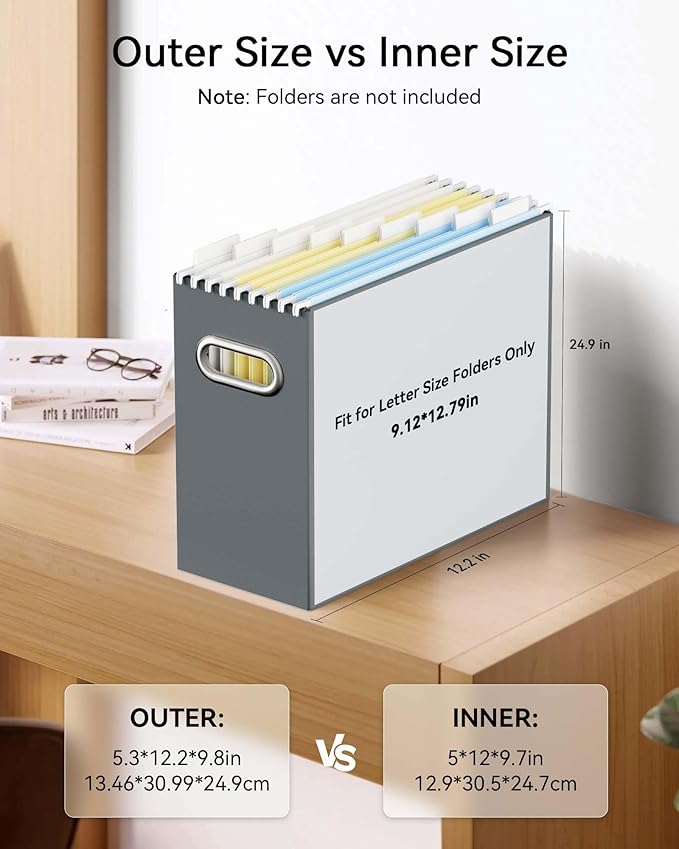 Oterri Cardboard File Organizer Box for Hanging File Folders Letter Size,File Box for Computer Desk,File Cabinet,Working Home,Office,Classroom (Dark Grey, Letter Size - 8 Packs)