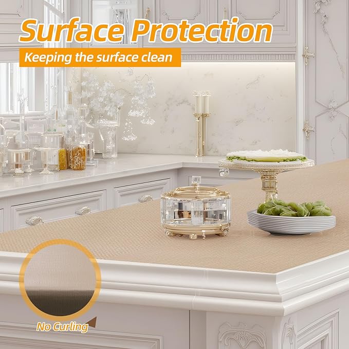 Shelf and Drawer Liner for Kitchen Cabinets Non-Adhesive, Strong Grip Non-Slip Thickened Cabinet Liners for Shelves, Waterproof Mats for Dresser Cupboard, Khaki, 23 in x 20 Feet