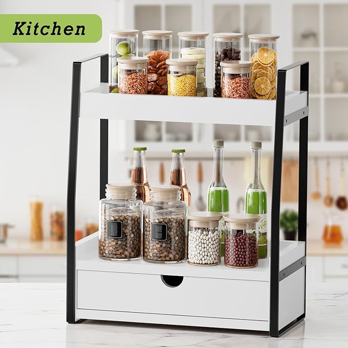 2-Tier Bathroom Organizer Countertop, Bathroom Sink Organizer Countertop, Vanity, Counter Shelf, White