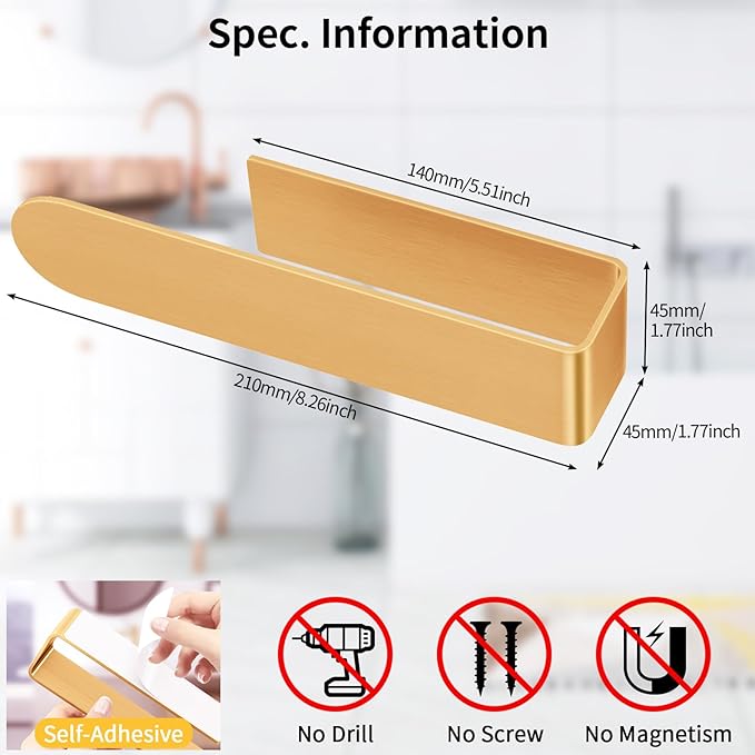 Self Adhesive Hand Towel Holder Rose Gold, 8 Inch Towel Holder for Bathroom Wall Mounted, Square Towel Bar Stick on Wall for Kitchen Cabinet RV (2 Pack)
