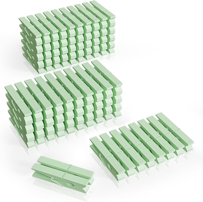 100Pcs Clothes Pins Wooden, 2.9 Inch Light Green Clothespins, Colorful Clothespins for Hanging Clothes Crafts Picture Pastel Laundry Clips Cheer