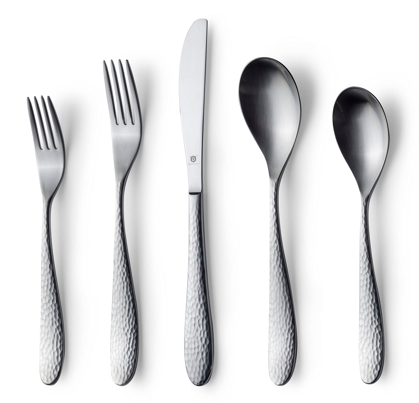 Danialli Matte Silverware Set, 18/10 Stainless Steel Satin Flatware, Modern Brushed Finish Cutlery, Dishwasher Safe & Durable, Built to Last (40-Piece, Marettimo)
