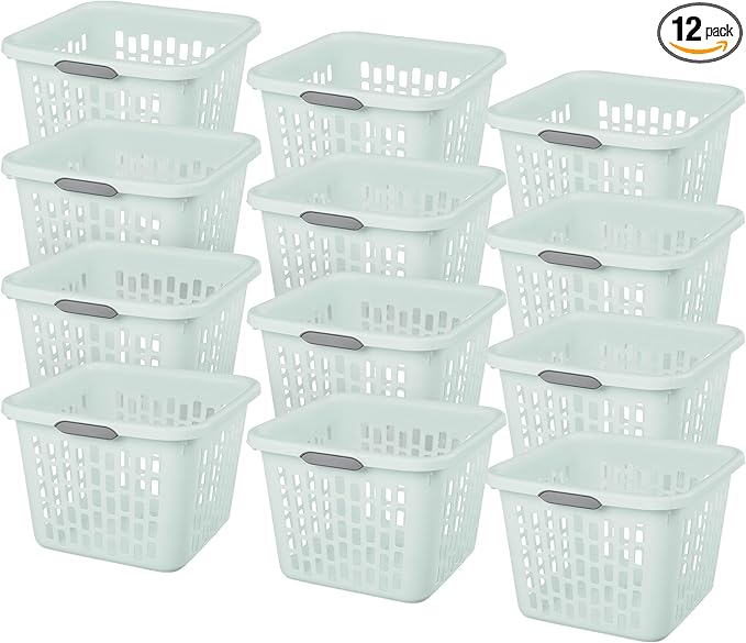 Sterilite Laundry Basket, Plastic Clothes Hamper, Large Square Bin with Comfort Grip Handles and Reinforced Rim, 1.5 Bushel Capacity, Mint, 12 Pack