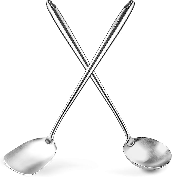 YOSUKATA 17" Stainless Steel Wok Spatula Ladle and Turner Set of 3
