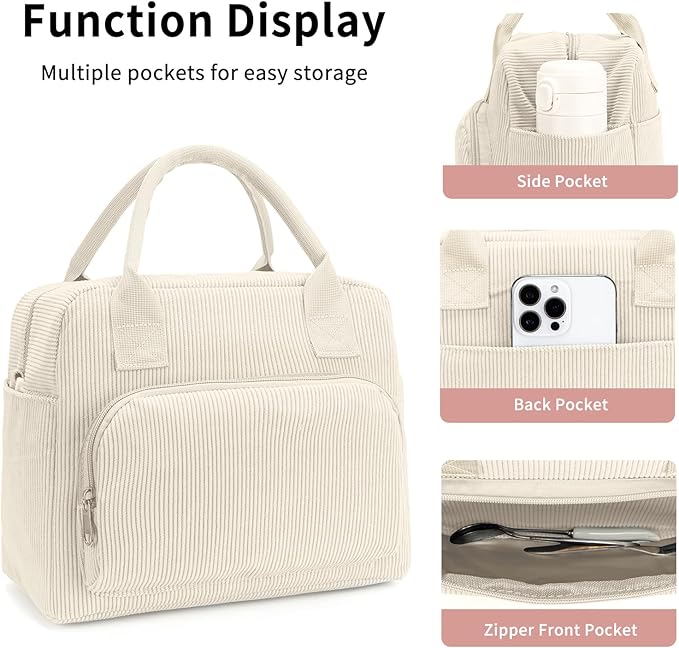 Lunch Bag Women Lunch Box for Women Adult Cute Insulated Lunch Bag Lager Cooler Lunch Tote Bags for Work Picnic (Beige)