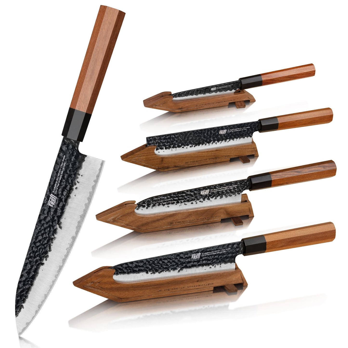 FINDKING Serbian Chef Knife with Leather Sheath, 6.5 Inch High Carbon Steel Cleaver Knife, Hammered Blade, Octagonal Handle, for Meat, Vegetables, Poultry and Light Bones, Dynasty Series