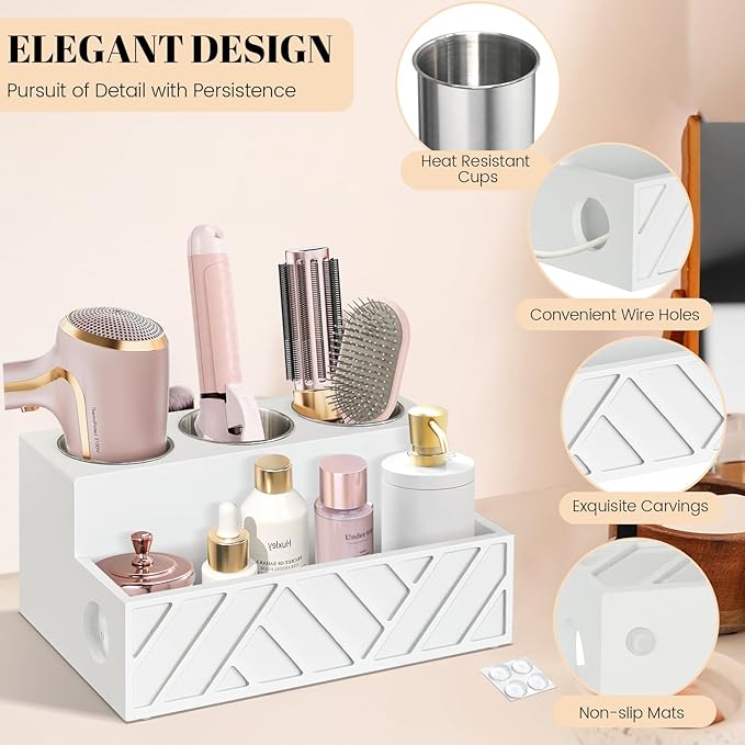 Hair Tool Organizer, Hair Dryer Holder Wall Mounted, Bathroom Countertop Organizer for Bathroom Accessories, Blow Dryer Organizer for Curling Iron, Hair Styling Tools, Vanity Organizer for Makeup