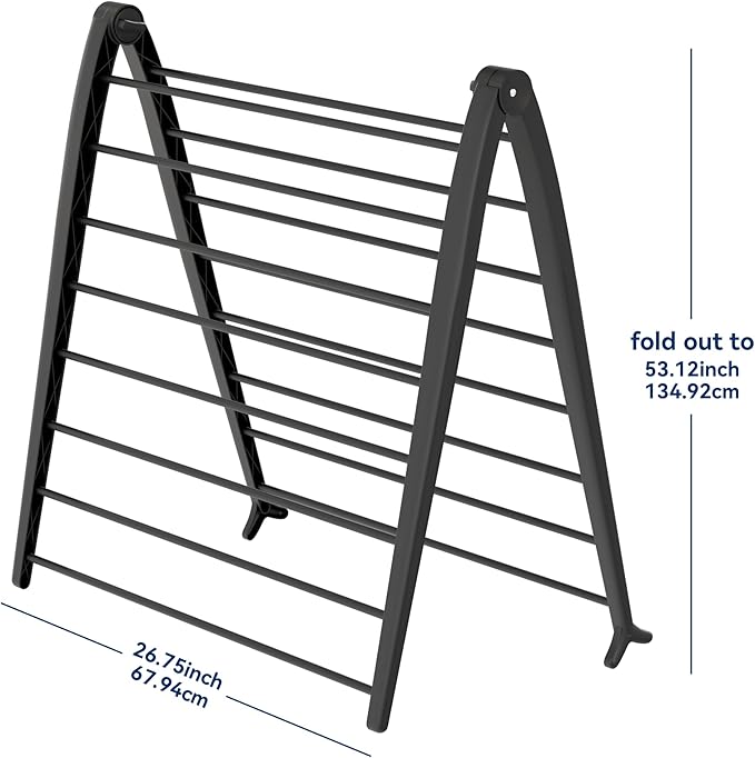 Whitmor Spacemaker Folding Drying Rack, Indoor Clothes Organizer with Patent-Pending Design, Space Saving, 6" L x 26" W x 51.5" H, Black