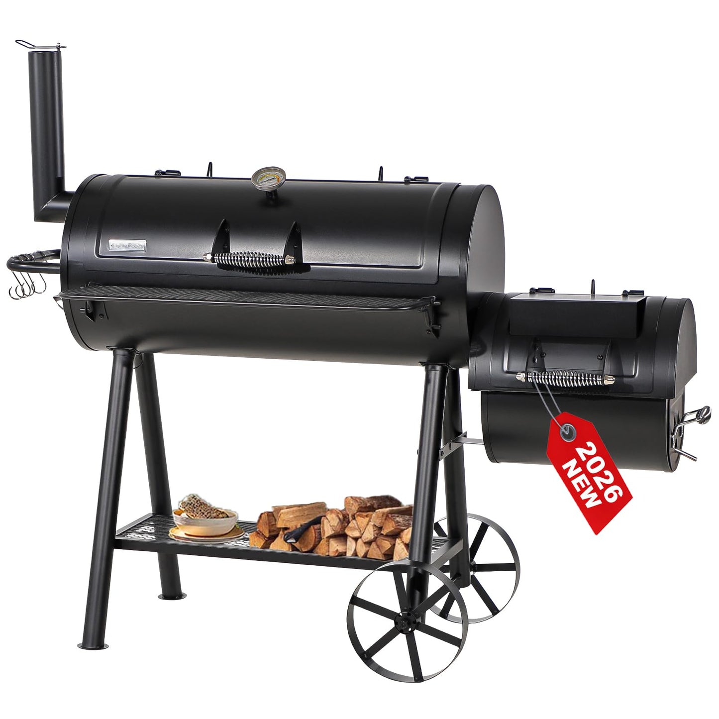 Offset Smoker Charcoal Grills with 37 Inch Cook Chamber for Outdoor Cooking
