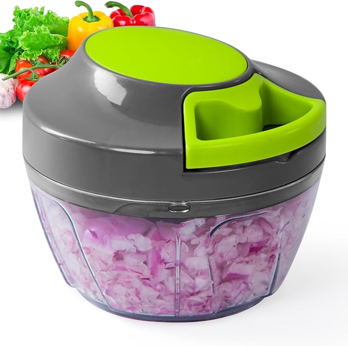 Manual Food Processor & Vegetable Chopper, Hand Pull String Garlic Mincer Onion Chopper Dicer for Salsa Pesto Guacamole, 3 Stainless Steel Blades, 650ml White
