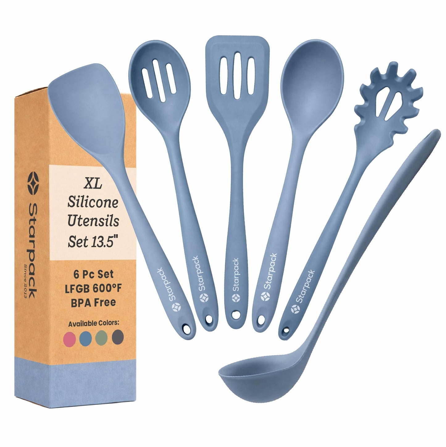 Starpack Like a Boss XL Silicone Cooking Utensils Set (6-Piece, 13.5") - LFGB Certified, 600°F Heat Resistant, BPA-Free - Heavy-Duty Steel Core, Dishwasher Safe - for Nonstick Cookware, Earthy Pink