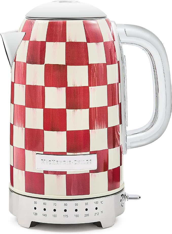 MACKENZIE-CHILDS Electric Kettle, 8 Cups, Gray-and-White Sterling Check