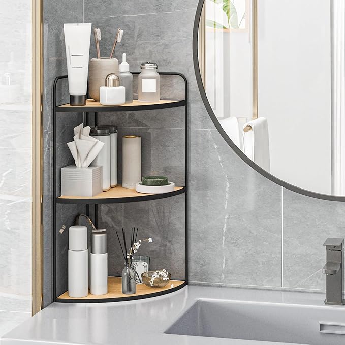 Bathroom Counter Organizer,Countertop Organizer,Vanity Organizers,Bathroom Storage,Bathroom Sink Caddy,Counter Shelf,Corner Counter,Corner Shelves(Black-Burlywood)