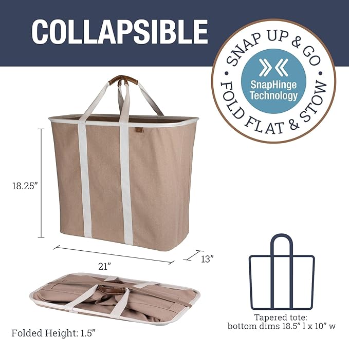 CleverMade Collapsible Laundry Caddy – Foldable Laundry Hamper & Tote, XXL 64L Pop-Up Laundry Basket with Handles, Space-Saving Laundry Organizer for Home, Dorm, Closet & Travel, 2 Pack - LUXE Mocha