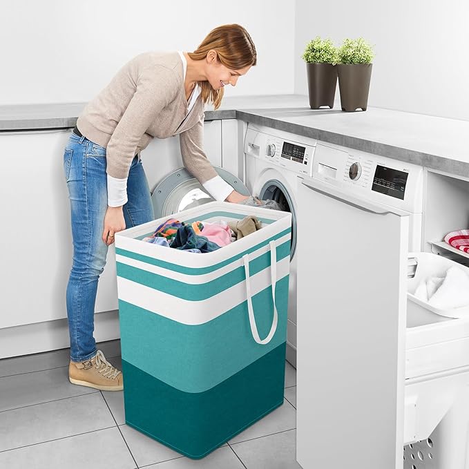 StorageRight Large Collapsible Laundry Basket Hamper with Easy Carry Handles，Freestanding Clothes Hampers for Laundry, Bedroom, Dorm, Towels, Toys, 125L, Green