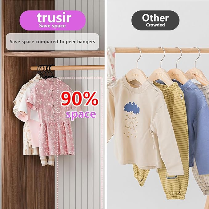 Baby Hangers for Closet 50 Pack Black Plastic Kids Children's Clothes Hangers Non-Slip (Black, 50)