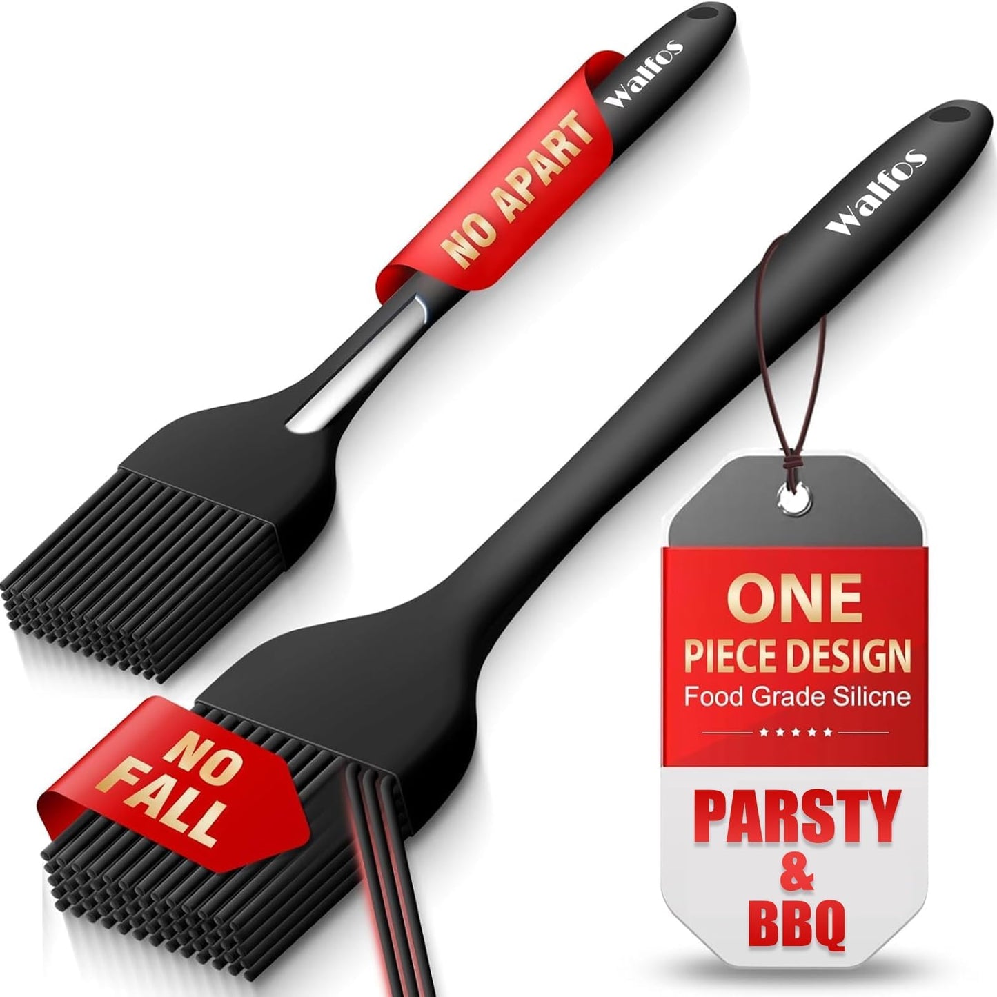 Walfos 3 Size Basting Brush, 600°F High Heat Resistant Silicone Pastry Brushes for BBQ, Baking, Kitchen Cooking, Desserts- BPA Free&Dishwasher Safe